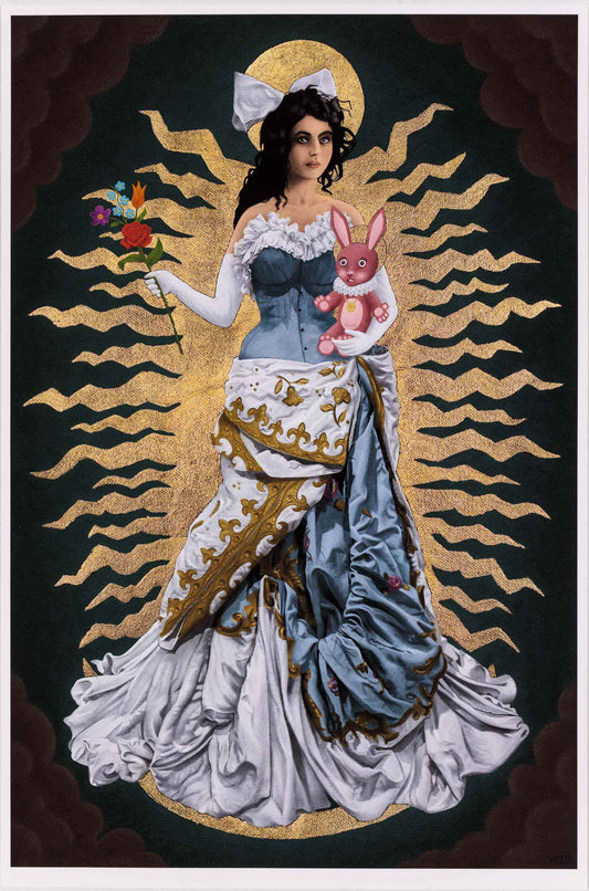 Will J Bailey Art Print Lady with Pink Rabbit